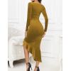 imageNASHALYLY Elegant Velvet Dress for WomenSexy Long Sleeve Bodycon Mermaid Dress Ruched Cocktail Party Wedding Square NeckChampagne