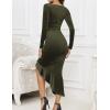 imageNASHALYLY Elegant Velvet Dress for WomenSexy Long Sleeve Bodycon Mermaid Dress Ruched Cocktail Party Wedding Square NeckDark Army Green