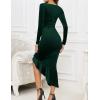 imageNASHALYLY Elegant Velvet Dress for WomenSexy Long Sleeve Bodycon Mermaid Dress Ruched Cocktail Party Wedding Square NeckGreen