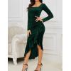 imageNASHALYLY Elegant Velvet Dress for WomenSexy Long Sleeve Bodycon Mermaid Dress Ruched Cocktail Party Wedding Square NeckGreen