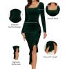 imageNASHALYLY Elegant Velvet Dress for WomenSexy Long Sleeve Bodycon Mermaid Dress Ruched Cocktail Party Wedding Square NeckGreen