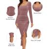 imageNASHALYLY Elegant Velvet Dress for WomenSexy Long Sleeve Bodycon Mermaid Dress Ruched Cocktail Party Wedding Square NeckMauve