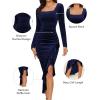 imageNASHALYLY Elegant Velvet Dress for WomenSexy Long Sleeve Bodycon Mermaid Dress Ruched Cocktail Party Wedding Square NeckNavy Blue