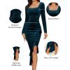imageNASHALYLY Elegant Velvet Dress for WomenSexy Long Sleeve Bodycon Mermaid Dress Ruched Cocktail Party Wedding Square NeckPeacock Blue