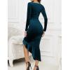 imageNASHALYLY Elegant Velvet Dress for WomenSexy Long Sleeve Bodycon Mermaid Dress Ruched Cocktail Party Wedding Square NeckPeacock Blue