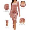 imageNASHALYLY Elegant Velvet Dress for WomenSexy Long Sleeve Bodycon Mermaid Dress Ruched Cocktail Party Wedding Square NeckPink