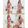 imageNASHALYLY Elegant Velvet Dress for WomenSexy Long Sleeve Bodycon Mermaid Dress Ruched Cocktail Party Wedding Square NeckPink