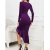 imageNASHALYLY Elegant Velvet Dress for WomenSexy Long Sleeve Bodycon Mermaid Dress Ruched Cocktail Party Wedding Square NeckPurple