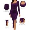 imageNASHALYLY Elegant Velvet Dress for WomenSexy Long Sleeve Bodycon Mermaid Dress Ruched Cocktail Party Wedding Square NeckPurple