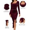 imageNASHALYLY Elegant Velvet Dress for WomenSexy Long Sleeve Bodycon Mermaid Dress Ruched Cocktail Party Wedding Square NeckWine Red