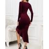 imageNASHALYLY Elegant Velvet Dress for WomenSexy Long Sleeve Bodycon Mermaid Dress Ruched Cocktail Party Wedding Square NeckWine Red
