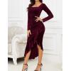 imageNASHALYLY Elegant Velvet Dress for WomenSexy Long Sleeve Bodycon Mermaid Dress Ruched Cocktail Party Wedding Square NeckWine Red