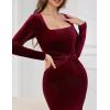 imageNASHALYLY Velvet Dress for Women Long Sleeve Bodycon Square Neck Cocktail Party Evening Midi Dresses