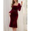 imageNASHALYLY Velvet Dress for Women Long Sleeve Bodycon Square Neck Cocktail Party Evening Midi Dresses