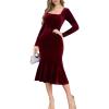 imageNASHALYLY Velvet Dress for Women Long Sleeve Bodycon Square Neck Cocktail Party Evening Midi Dresses