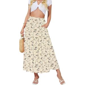 imageNASHALYLY Womens High Waisted Maxi SkirtElastic Chiffon Boho Long Skirt with PocketsBeige Floral