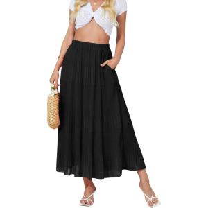imageNASHALYLY Womens High Waisted Maxi SkirtElastic Chiffon Boho Long Skirt with PocketsBlack1