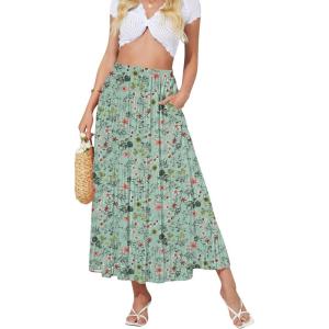 imageNASHALYLY Womens High Waisted Maxi SkirtElastic Chiffon Boho Long Skirt with PocketsBlue Flower5
