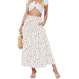 imageNASHALYLY Womens High Waisted Maxi SkirtElastic Chiffon Boho Long Skirt with PocketsWhite Shiny Floral