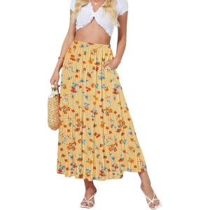 imageNASHALYLY Womens High Waisted Maxi SkirtElastic Chiffon Boho Long Skirt with PocketsYellow Blossom