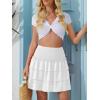 imageNASHALYLY Womens High Waist Ruffle Mini Skirt Cute Elastic Casual Boho Floral Short SkirtWhite