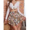 imageNASHALYLY Womens Mini Skirt Ruffle High Waist Elastic Boho Flowy Chiffon Tiered Skirt with ShortsCoffee Floral
