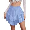 imageNASHALYLY Womens Mini Skirt Ruffle High Waist Elastic Boho Flowy Chiffon Tiered Skirt with ShortsBlue White Floral