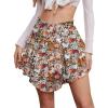 imageNASHALYLY Womens Mini Skirt Ruffle High Waist Elastic Boho Flowy Chiffon Tiered Skirt with ShortsCoffee Floral