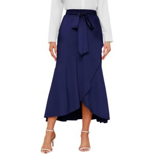 imageNASHALYLY High Waist Maxi Skirts for Women Ruffle Wrap Fishtail A Line Tie Long Skirt 2024