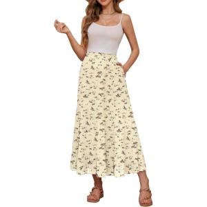 imageNASHALYLY Womens Chiffon Elastic High Waist Pleated ALine Flared Maxi Skirts with PocketsSizeS