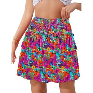 imageNASHALYLY Womens High Waist Ruffle Mini Skirt Cute Elastic Casual Boho Floral Short SkirtFlower2