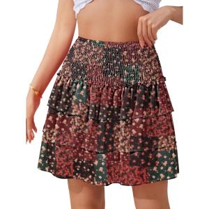 imageNASHALYLY Womens High Waist Ruffle Mini Skirt Cute Elastic Casual Boho Floral Short SkirtFlower215