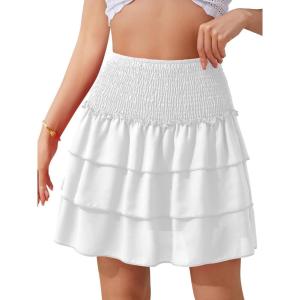 imageNASHALYLY Womens High Waist Ruffle Mini Skirt Cute Elastic Casual Boho Floral Short SkirtWhite