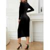 imageNASHALYLY Elegant Velvet Dress for Women Wrap V Neck Long Sleeve Split Bodycon Ruched Cocktail Party Maxi DressBlack