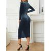 imageNASHALYLY Elegant Velvet Dress for Women Wrap V Neck Long Sleeve Split Bodycon Ruched Cocktail Party Maxi DressBlue