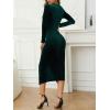 imageNASHALYLY Elegant Velvet Dress for Women Wrap V Neck Long Sleeve Split Bodycon Ruched Cocktail Party Maxi DressGreen
