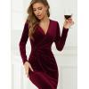 imageNASHALYLY Elegant Velvet Dress for Women Wrap V Neck Long Sleeve Split Bodycon Ruched Cocktail Party Maxi DressWine Red
