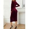 imageNASHALYLY Elegant Velvet Dress for Women Wrap V Neck Long Sleeve Split Bodycon Ruched Cocktail Party Maxi DressWine Red