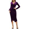 imageNASHALYLY Elegant Velvet Dress for Women Wrap V Neck Long Sleeve Split Bodycon Ruched Cocktail Party Maxi DressPurple
