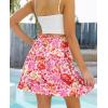imageNASHALYLY Womens Summer Boho Floral Print Mini Skirt High Waist Drawstring Tiered SkirtsPink Floral 70