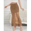 imageNASHALYLY Womens Ruched Mermaid Mesh Long Skirt High Waisted Bodycon Fishtail Maxi Skirts 2025 TrendyKhaki
