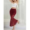 imageNASHALYLY Womens Ruched Mermaid Mesh Long Skirt High Waisted Bodycon Fishtail Maxi Skirts 2025 TrendyWine Red