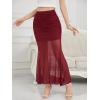 imageNASHALYLY Womens Ruched Mermaid Mesh Long Skirt High Waisted Bodycon Fishtail Maxi Skirts 2025 TrendyWine Red