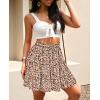 imageNASHALYLY Womens Summer Boho Floral Print Mini Skirt High Waist Drawstring Tiered SkirtsBeige Coffee