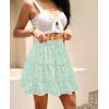 imageNASHALYLY Womens Summer Boho Floral Print Mini Skirt High Waist Drawstring Tiered SkirtsBlue Blossom