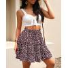 imageNASHALYLY Womens Summer Boho Floral Print Mini Skirt High Waist Drawstring Tiered SkirtsMaroon White Flower
