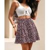 imageNASHALYLY Womens Summer Boho Floral Print Mini Skirt High Waist Drawstring Tiered SkirtsMaroon White Flower