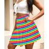 imageNASHALYLY Womens Summer Boho Floral Print Mini Skirt High Waist Drawstring Tiered SkirtsRainbow