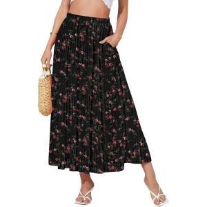 imageNASHALYLY Womens High Waisted Maxi SkirtElastic Chiffon Boho Long Skirt with PocketsBlack Rose