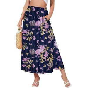 imageNASHALYLY Womens High Waisted Maxi SkirtElastic Chiffon Boho Long Skirt with PocketsBlue Flower a